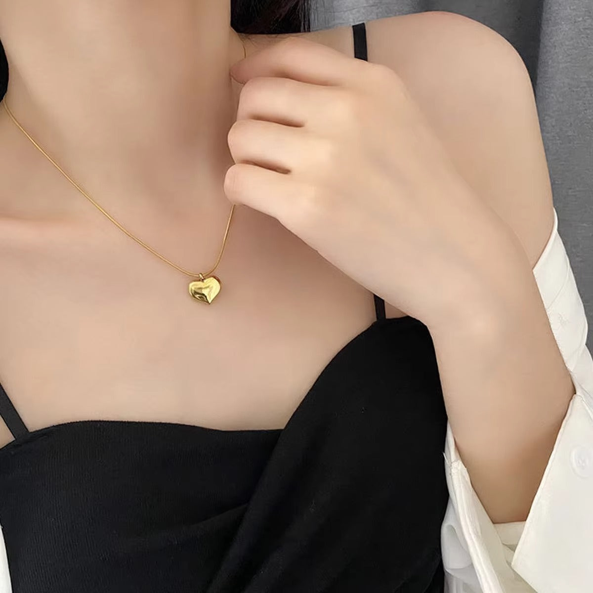 Jewelry Gold Plated Heart Pendant Necklace Stainless Steel Snake Chain Heart Shaped Necklace for Women